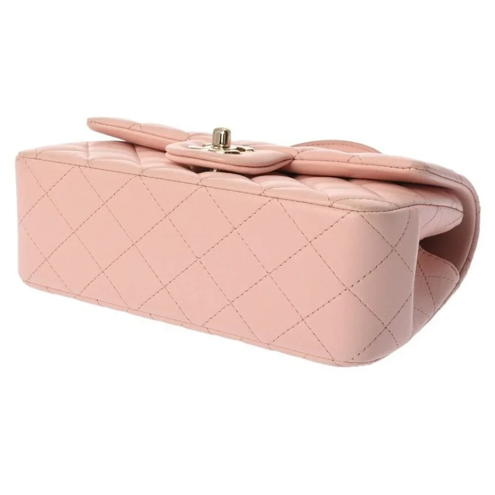 Authentic CHANEL Lambskin Quilted Mini Top Handle Rectangular Flap Bag Pink - Picture 8 of 11